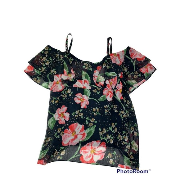 CAbi #5220 Top Fairy Tale Floral Pink Navy Blue XS Cold Shoulder Camisole - Picture 4 of 7